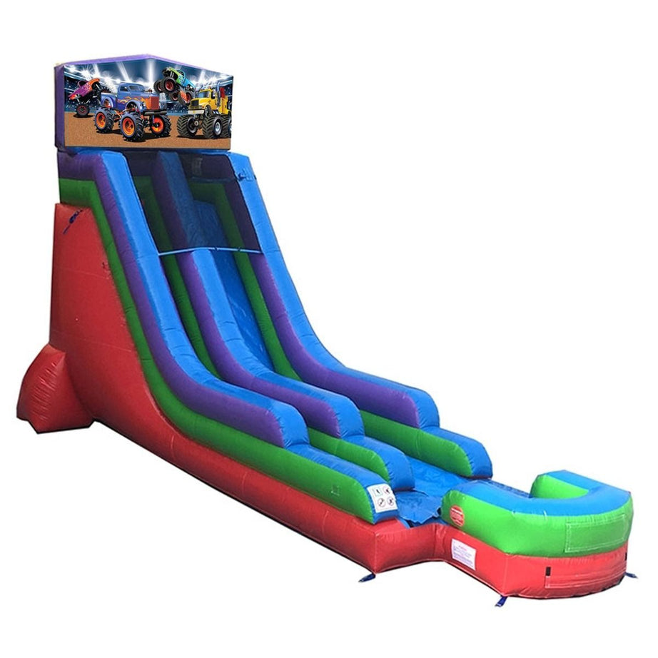 18' Modular Inflatable Water Slide, Retro Rainbow Monster Truck