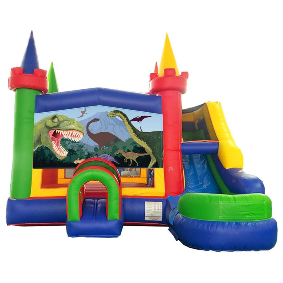 Modular Inflatable Water Bounce House with Slide and Art Panel, Rainbow Dinosaur