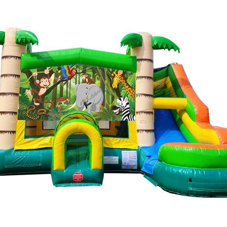 Modular Inflatable Water Bounce House with Slide and Art Panel, Tropical