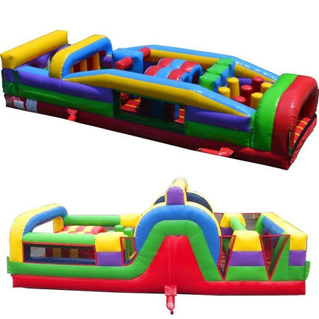 60' Dual Inflatable Obstacle Course, Retro Rainbow