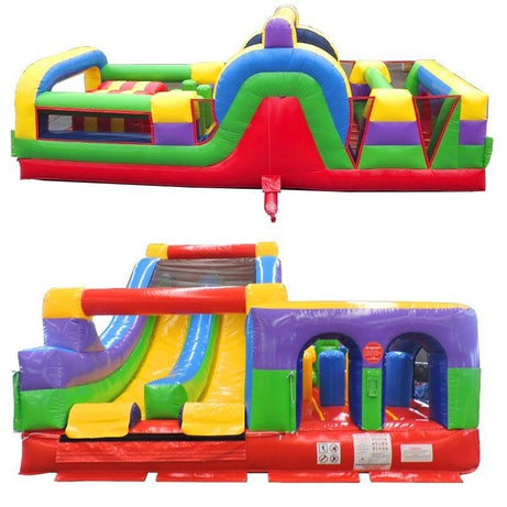 59' Dual Inflatable Obstacle Course, Retro Rainbow