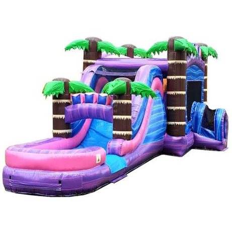 Mega Inflatable Water Bounce House with Slide, Purple Tropical