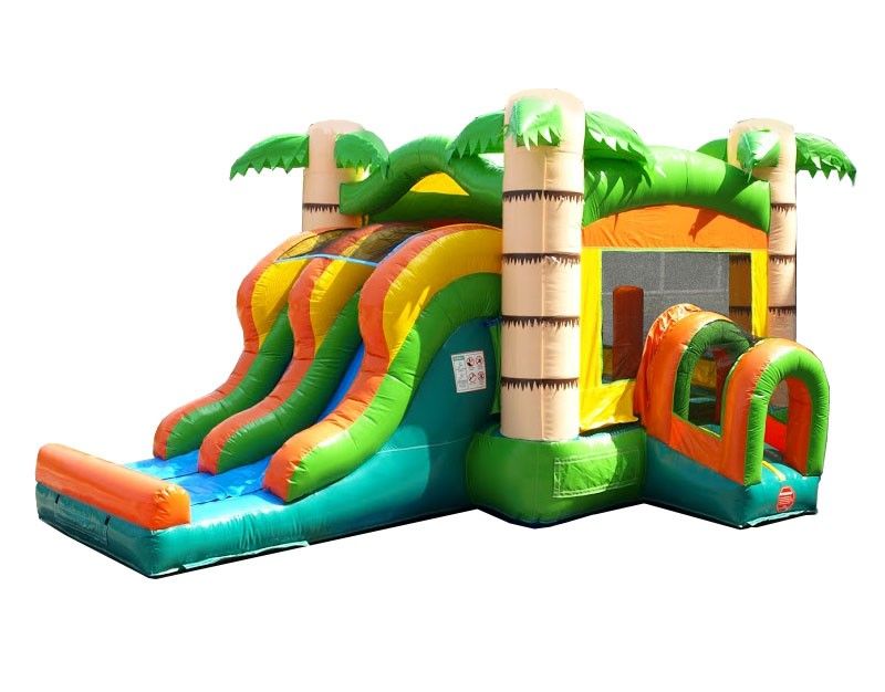 Inflatable Bounce House with Double Lane Slide, Tropical