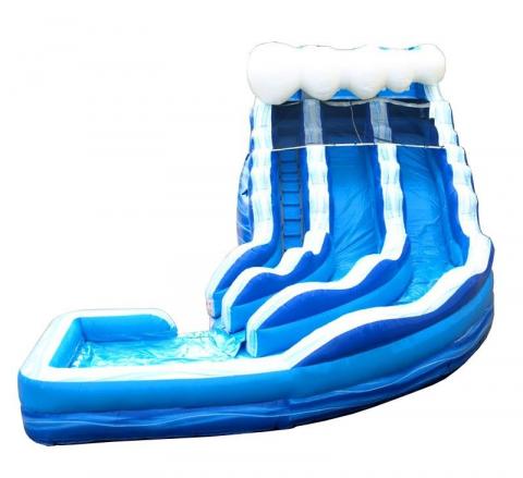 19' Double Lane Curved Inflatable Water Slide, Blue Wave Marble