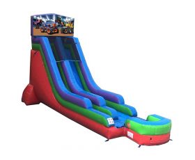 18' Modular Inflatable Water Slide, Retro Rainbow Monster Truck