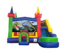 Modular Inflatable Water Bounce House with Slide and Art Panel, Rainbow Dinosaur