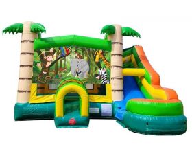 Modular Inflatable Water Bounce House with Slide and Art Panel, Tropical