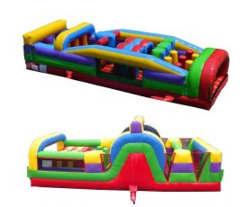 60' Dual Inflatable Obstacle Course, Retro Rainbow