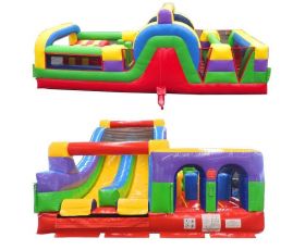 59' Dual Inflatable Obstacle Course, Retro Rainbow