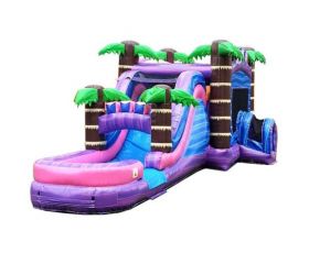 Mega Inflatable Water Bounce House with Slide, Purple Tropical